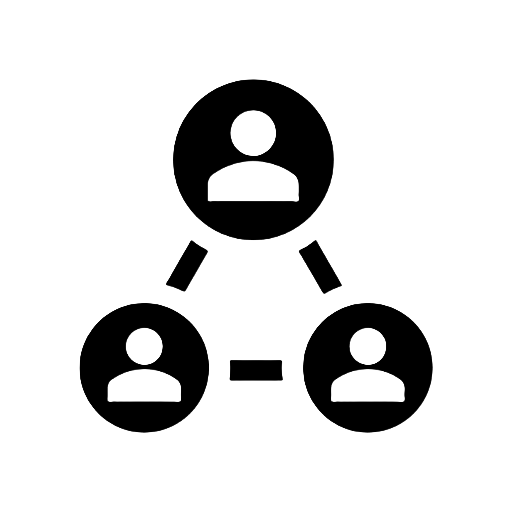 Icon showing three connected user symbols arranged in a triangular network