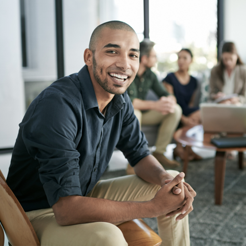 Professionals collaborating during a team meeting.